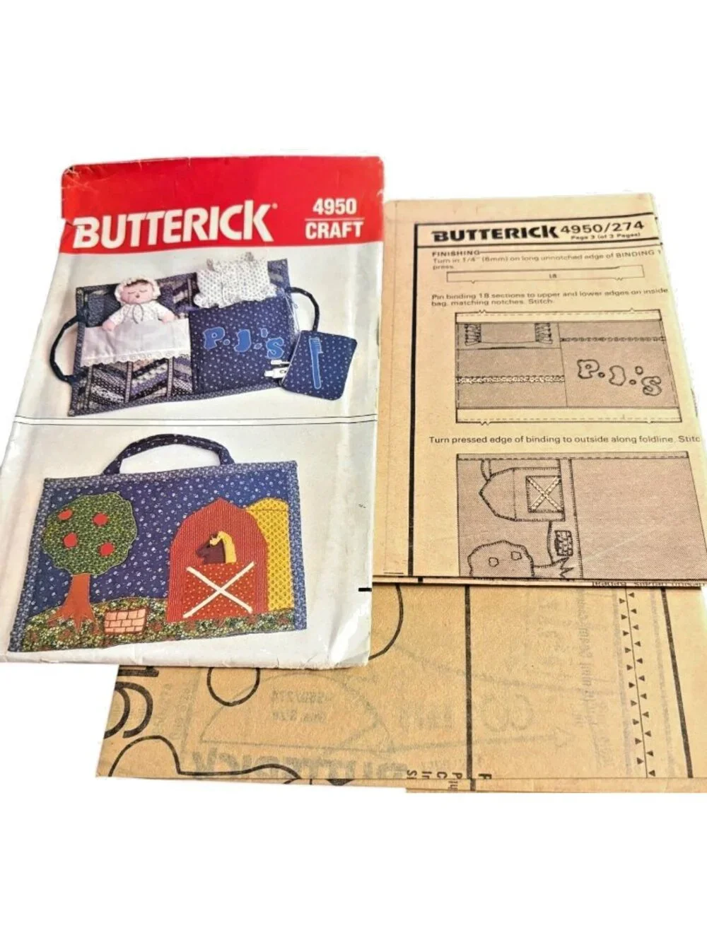 Vintage Butterick 4950 Craft Sew Pattern For Childrens Travel Bag Toy Organizer